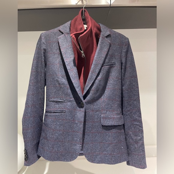 $748 Veronica Beard Blue Burgundy windowpane wool Dickey jacket Blazer sz 0 - Picture 12 of 16